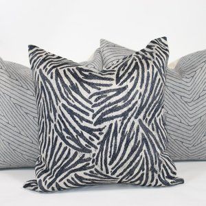 3 PC SET Blue & Silver Abstract Print Accent Decorative Throw Pillows